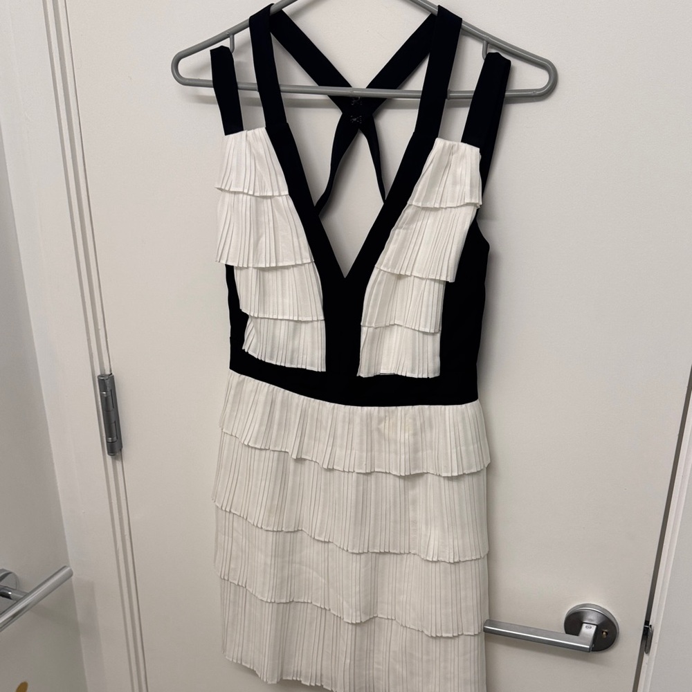 BCBG Black and White Backless Tiered Dress